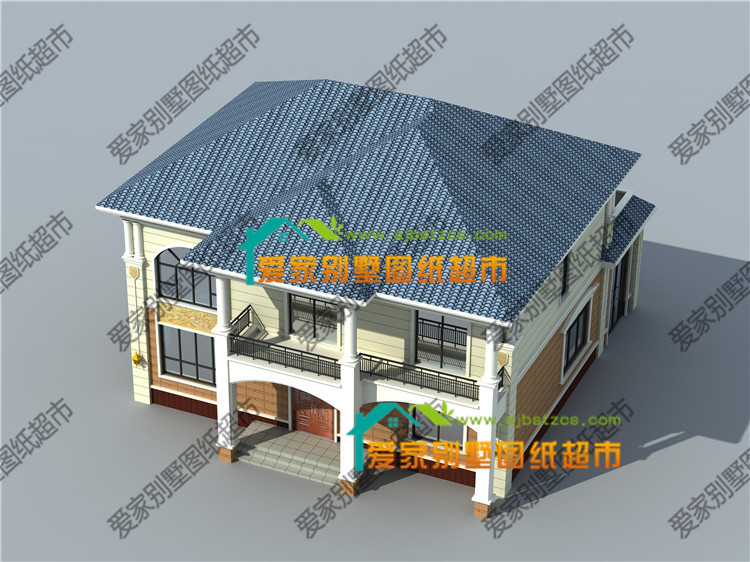 新款一层商铺二层住房带大露台别墅效果图施工图